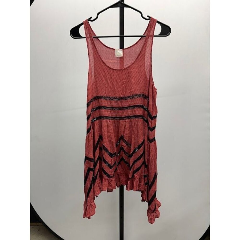 Free People Intimately Voile Lace Trapeze Slip Red Combo
